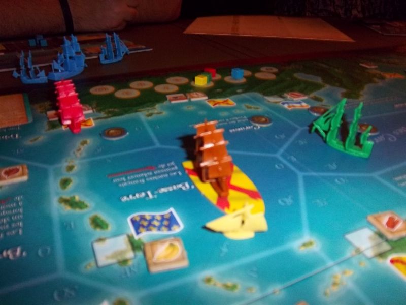 Un des moments de bravoure de la partie : le sloop de Thomas face à une frégate espagnole.