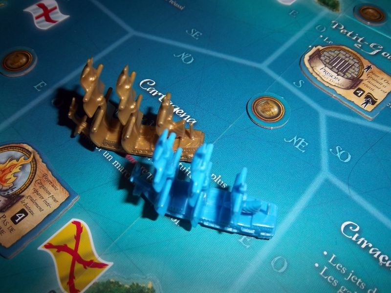 Un moment intense de la partie : Le galion commandé par Gil del Lobo (un pirate... espagnol !) va s'emparer du Galion au Trésor. 