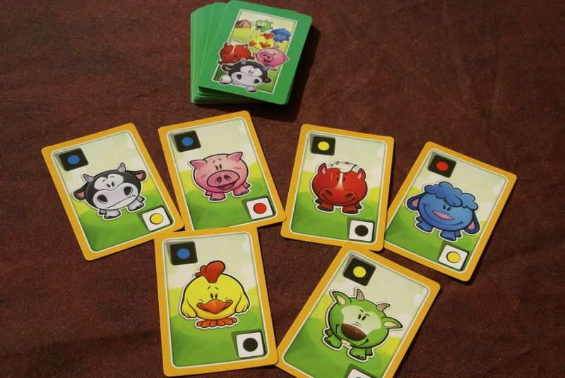 cartes vache, cochon, truc, mouton, poussin, chèvre (?)