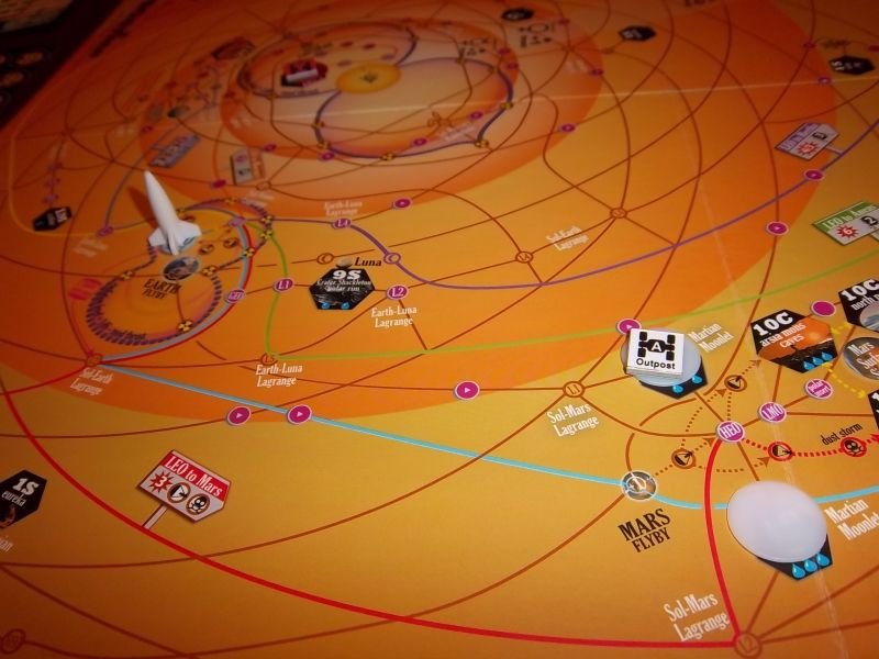Ma fusée blanche, et les jetons qui indiquent que Mars suscite tout mon intérêt. Au fond, on voit que la Chine est déjà sur Mercure...