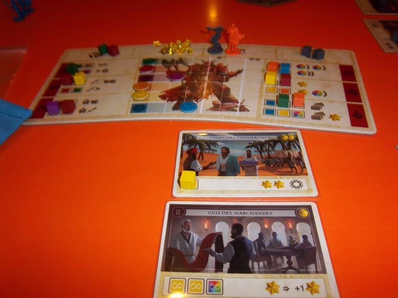 Tableau d'action en haut et deux cartes du jeu.