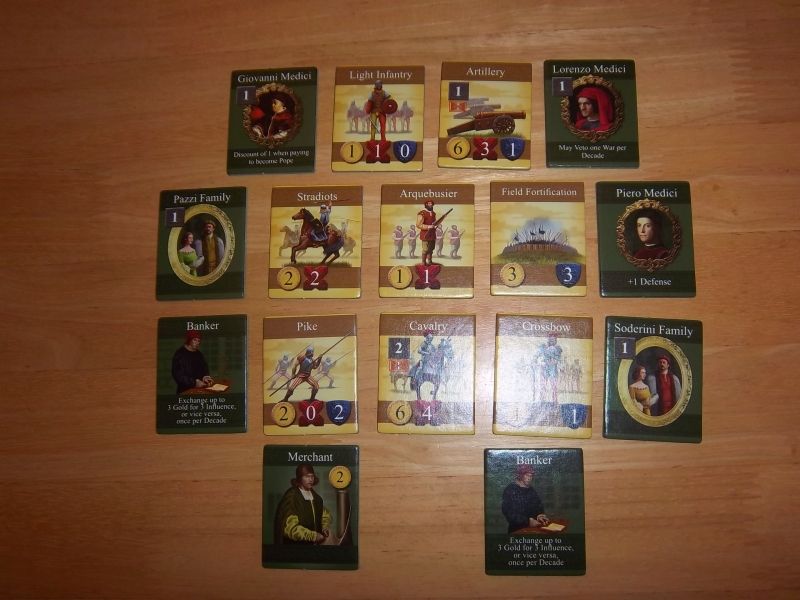 les Medicis, bien accompagnés.  Vous apercevez ici un exemplaire des différentes unités militaires qui vous aideront à devenir un redoutable condottiere.