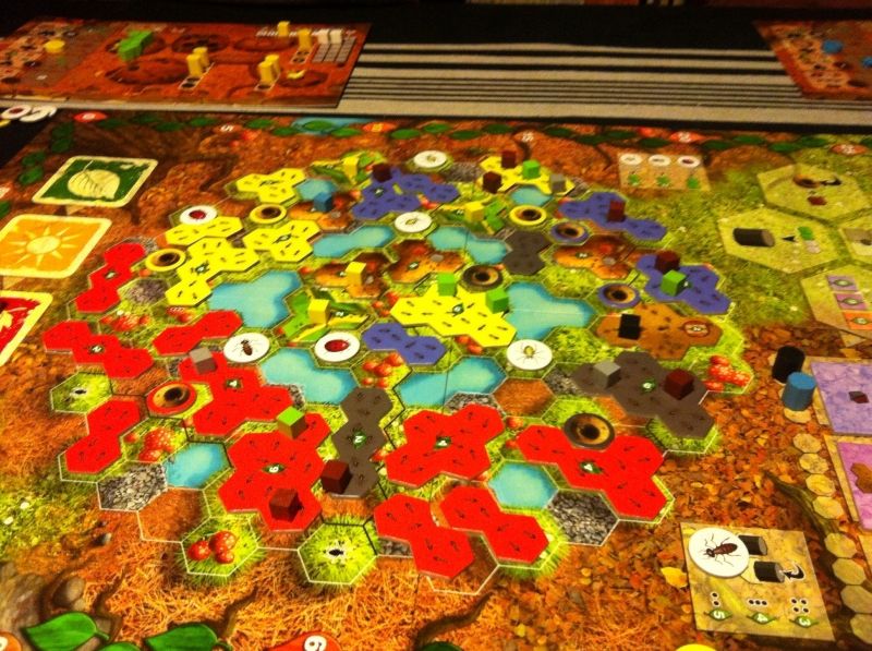 Situation en fin de partie. Ma belle phéromone de taille 5 au centre que j'ambitionnais de remplacer par la phéromone de taille 6 a été subtilisée par Papi le fourbe (jaune)