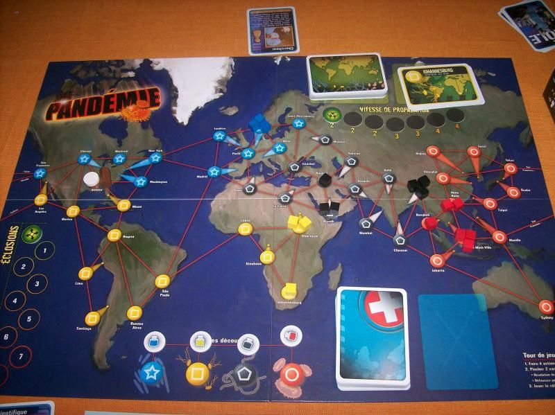 Un tirage de départ avec des épidémies proches : bien pour optimiser les déplacements mais dangereux pour ce qui est des éclosions.