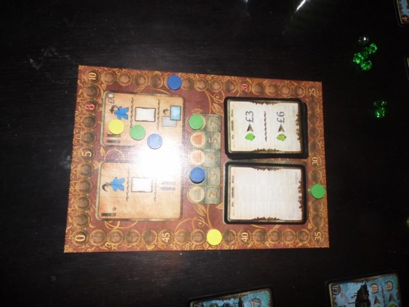 Scores (pas certain que ce soit au dernier tour... et puis, ça ne se voit pas mais on fini dans cet ordre : jaune / vert / bleu)